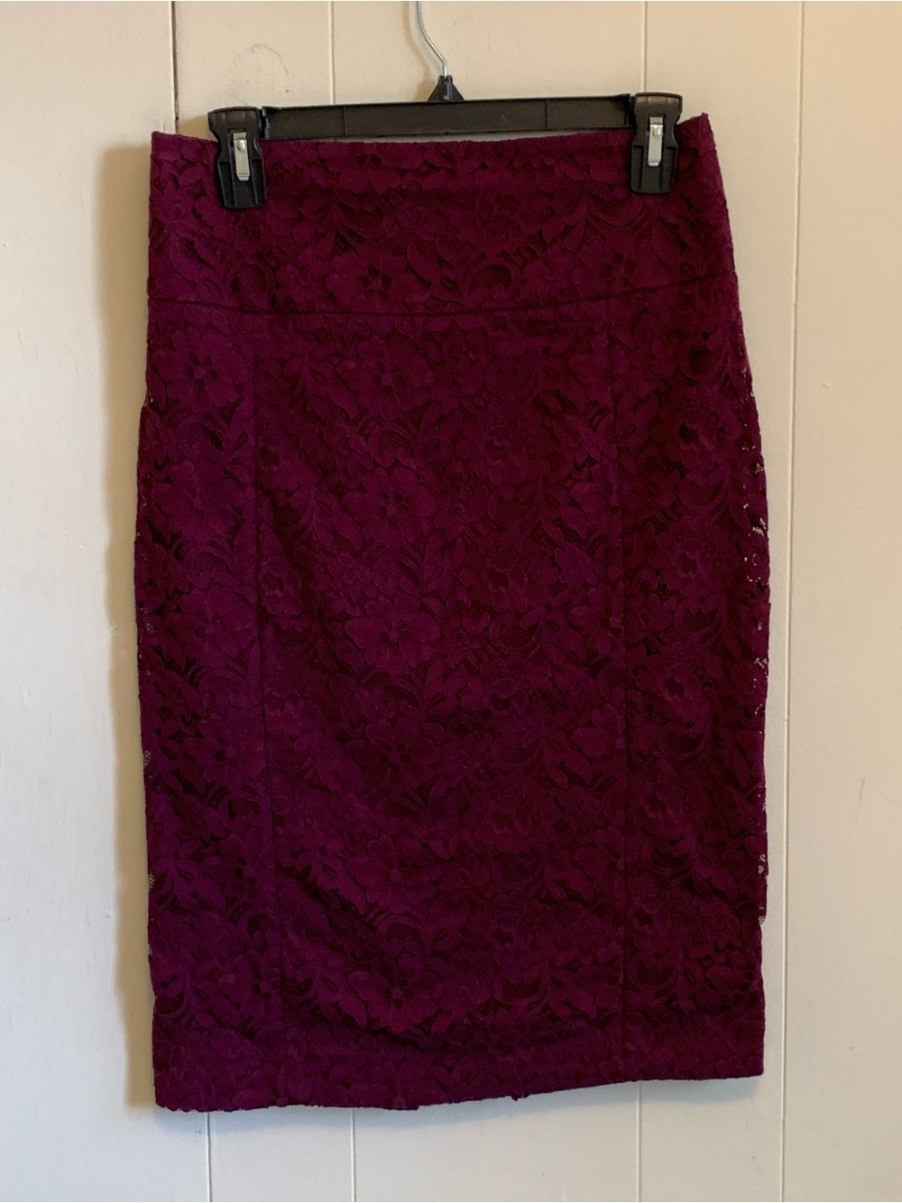 Express Lace Pencil Skirt in Deep Berry